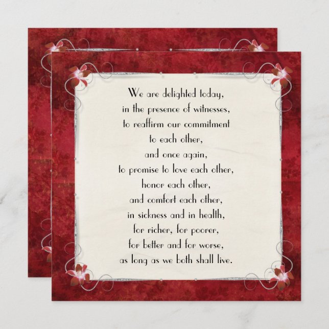 Red Leaf Border Vow Renewal Invitation (Front/Back)
