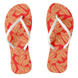 Red Leaf Botanical Print Flip Flops