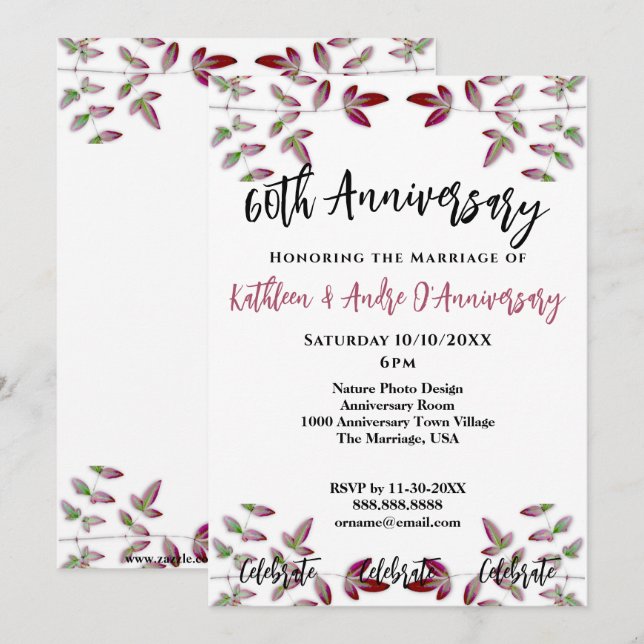RED LEAF BRANCH PHOTO 60TH ANNIVERSARY INVITATION (Front/Back)
