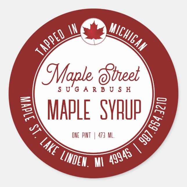 Red Leaf Logo and State Name Maple Syrup Label (Front)