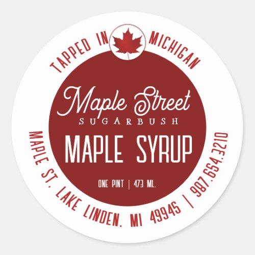 Red Leaf Logo and State Name Maple Syrup Label
