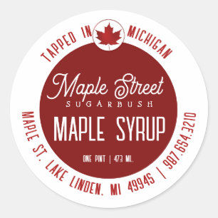 Red Leaf Logo and State Name Maple Syrup Label
