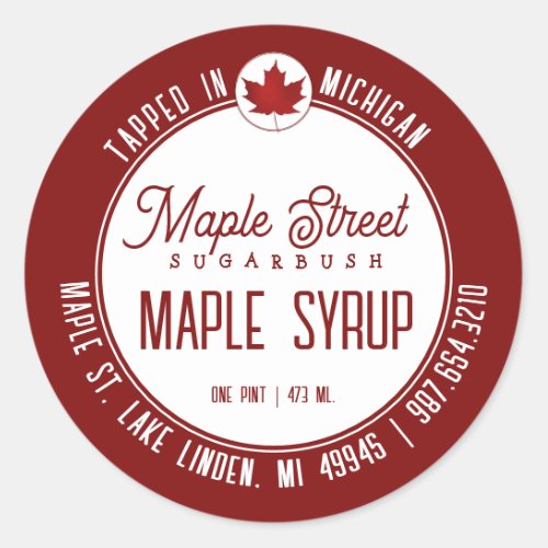Red Leaf Logo and State Name Maple Syrup Label