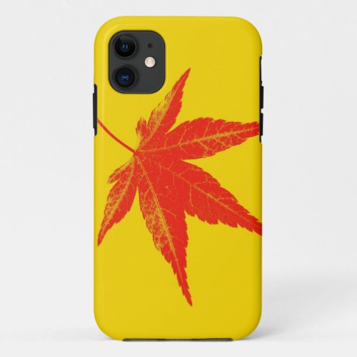 Red leaf on yellow background iPhone 11 case