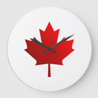 RED leaf print  Large Clock