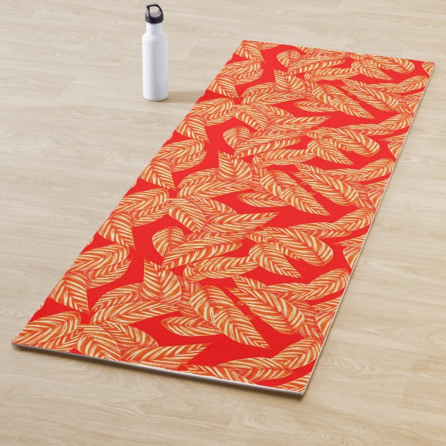 Red Leaf Print Yoga Mat (In Situ)