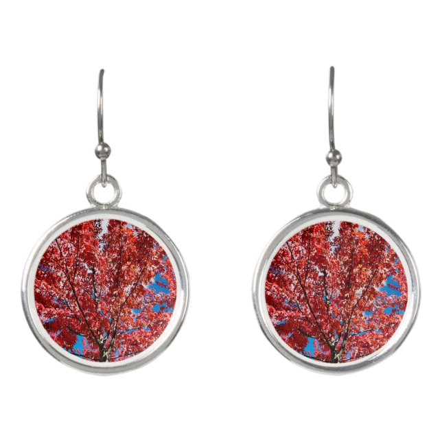 Red Leaf Tree In Fall Earrings (Front)