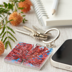 Red Leaf Tree In Fall Keychain