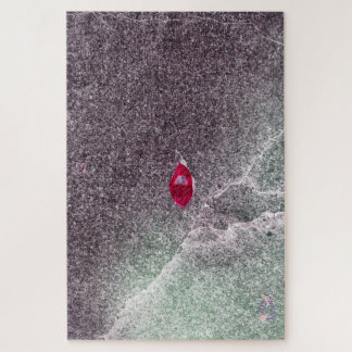 Red Leaf with Speckled Sand Jigsaw Puzzle