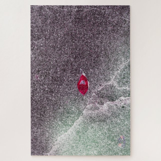 Red Leaf with Speckled Sand Jigsaw Puzzle — Abstra (Vertical)