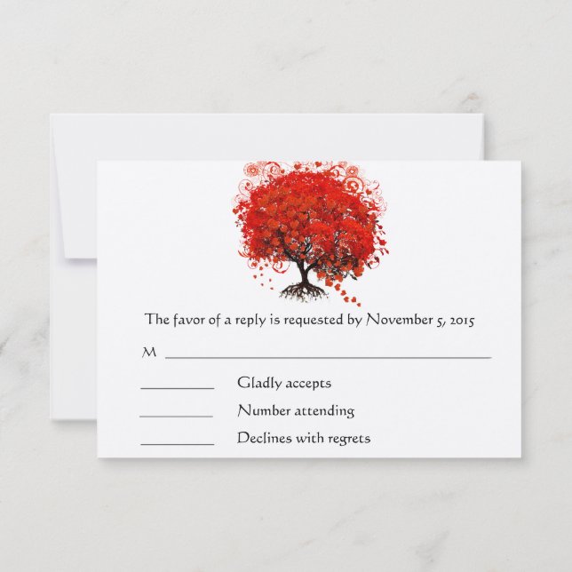 Red Leafed Heart Tree RSVP Card (Back)