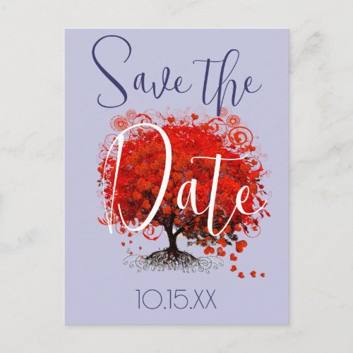 Red Leafed Heart Tree Save The Date Announcement Postcard