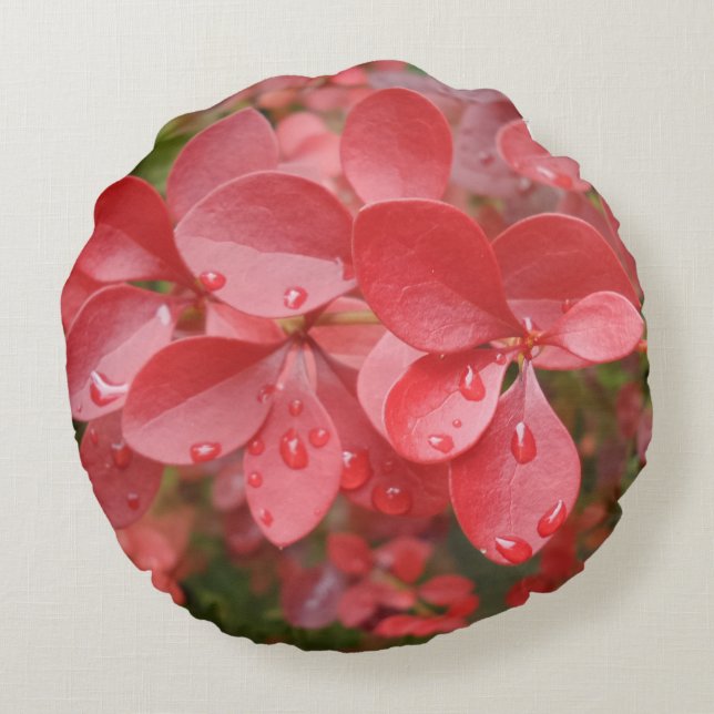 Red Leafs Round Pillow (Back)