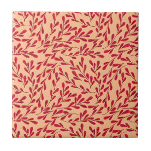 Red Leafy Branches Seamless Pattern Ceramic Tile