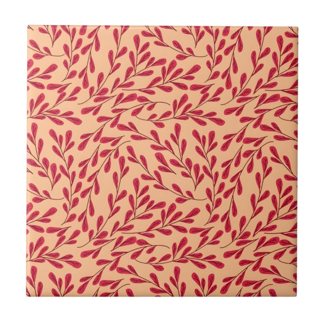  Red Leafy Branches Seamless Pattern Ceramic Tile (Front)