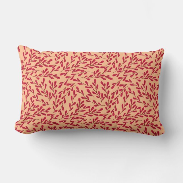  Red Leafy Branches Seamless Pattern Lumbar Pillow (Front)