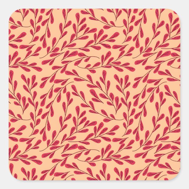  Red Leafy Branches Seamless Pattern Square Sticker (Front)