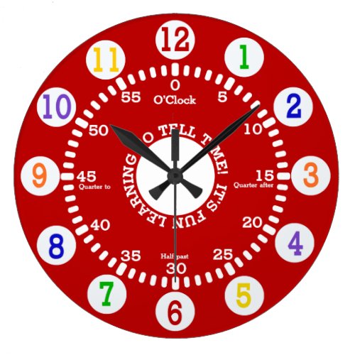 Red Learning to Tell Time Large Clock