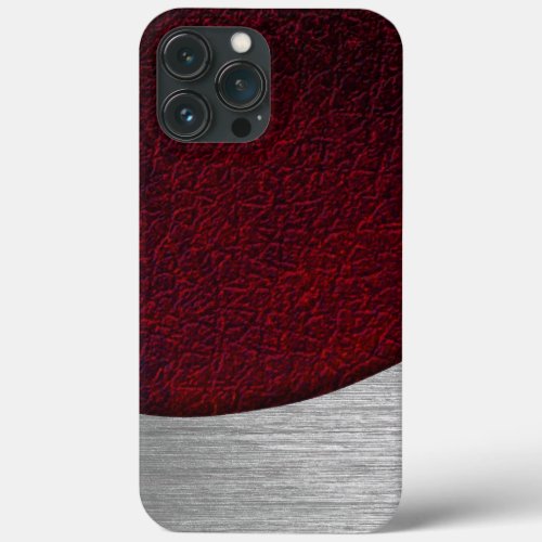 Red Leather and Brushed Steel Print iPhone 13 Pro Max Case