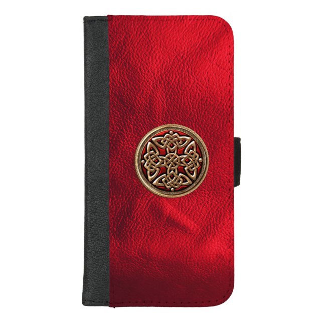 Red Leather and Celtic Knot iPhone Wallet Case (Front)