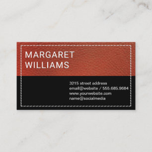 Red Leather   Black Bar Stitched Business Card