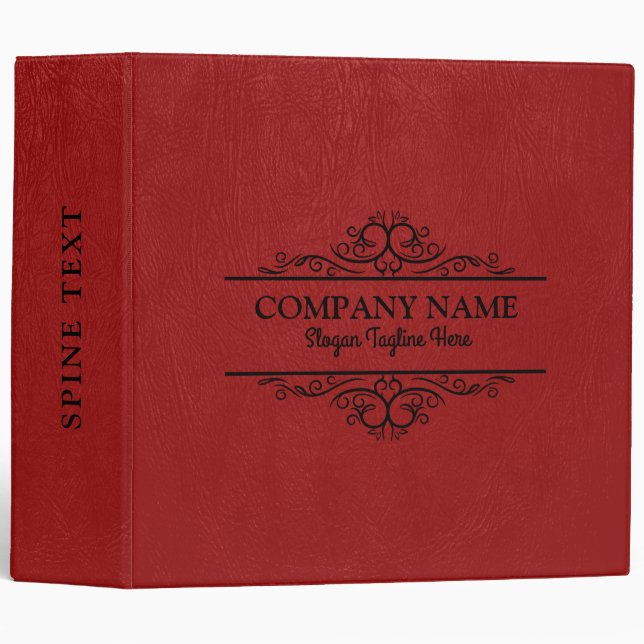 Red Leather Black Swirly Frame 3 Ring Binder (Front/Spine)
