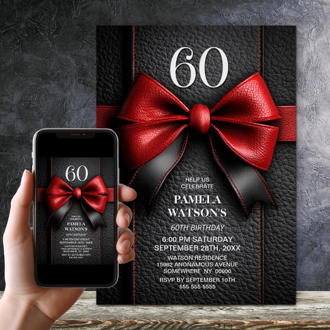 Red Leather Bow 60th Birthday Party Invitation (Creator Uploaded)