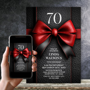 Red Leather Bow 70th Birthday Party Invitation
