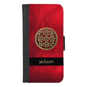 Red Leather Celtic Knot Wallet Case