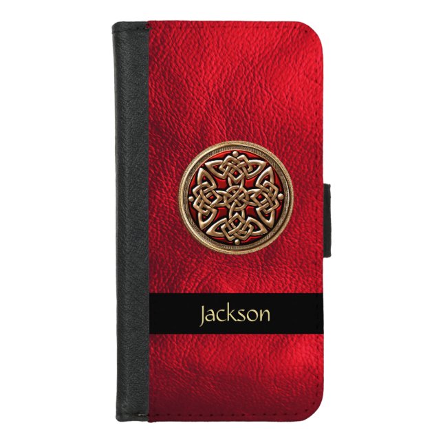 Red Leather Celtic Knot Wallet Case (Front)