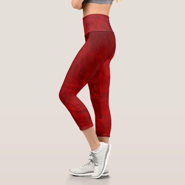 Red Leather Design Capri Leggings (Left)