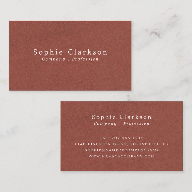 Red Leather Effect, Rustic Business Card (Front/Back)