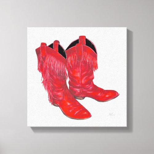 Red Leather Fringed Cowboy Boots Canvas Print