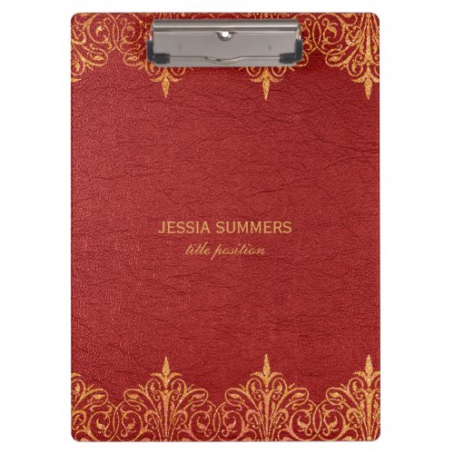 Red Leather Gold Border Frame Clipboard