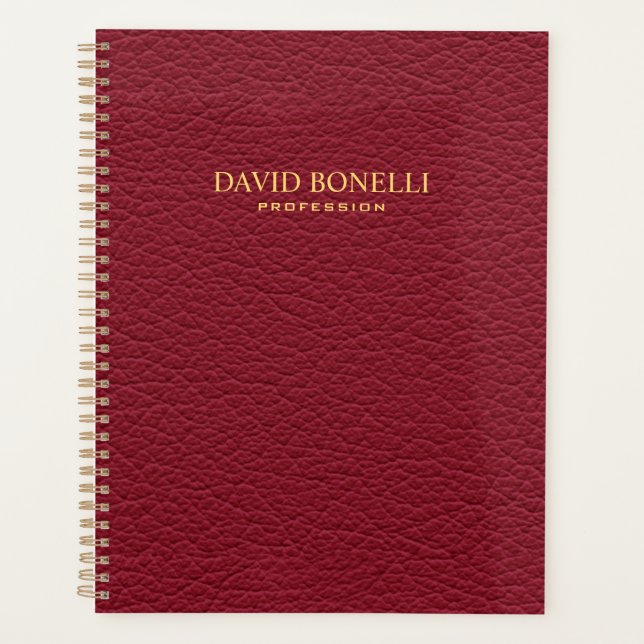 Red Leather Masculine Personalized Elegant Planner (Front)