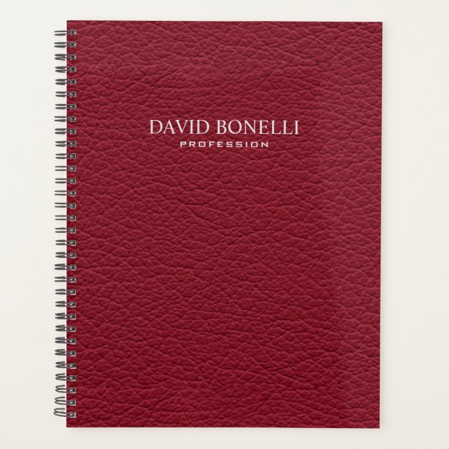 Red Leather Masculine Personalized Elegant Planner (Front)