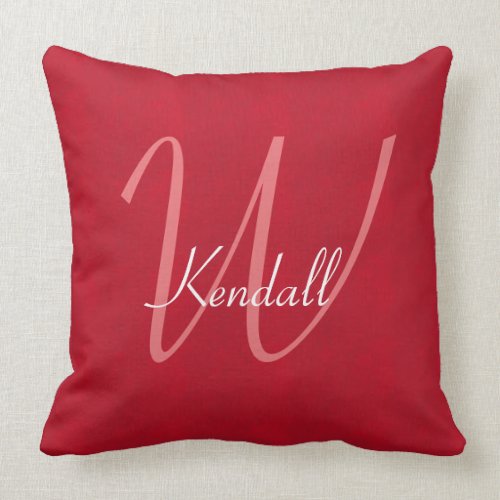 Red Leather Monogram Throw Pillow