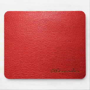 Red Leather Pattern look- Custom Monogram Mouse Pad