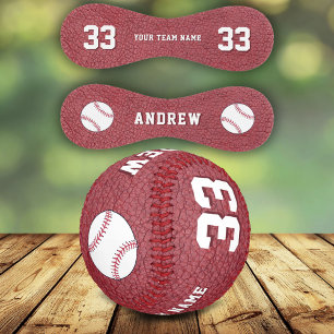 Red Leather Print Player Name Team Number Baseball