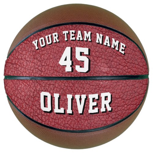 Red Leather Print Player Name Team Number Basketball