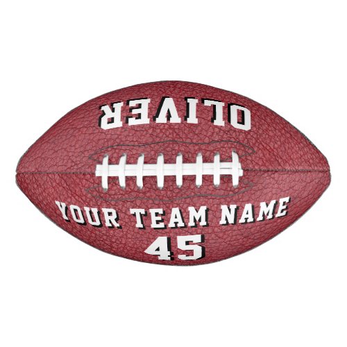 Red Leather Print Player Name Team Number  Football