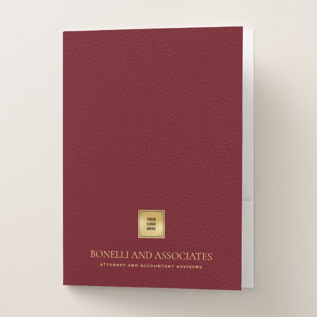 Red Leather Professional Gold LOGO Legacy Pocket Folder (Front)