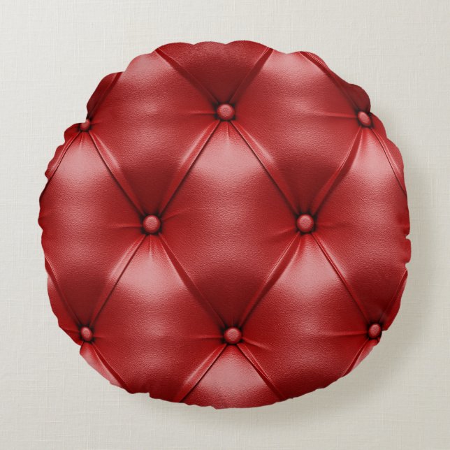 Red Leather: Seamless Texture Elegance Round Pillow (Front)