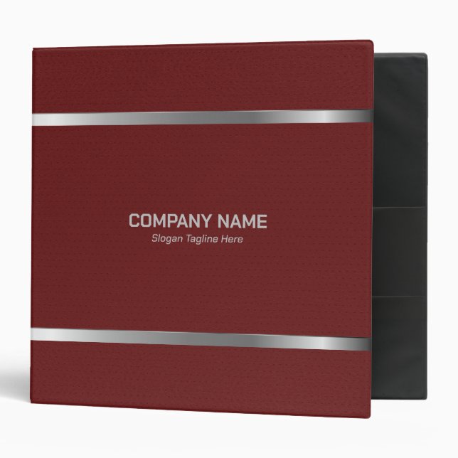 Red Leather Silver Stripes Accents 3 Ring Binder (Front/Inside)