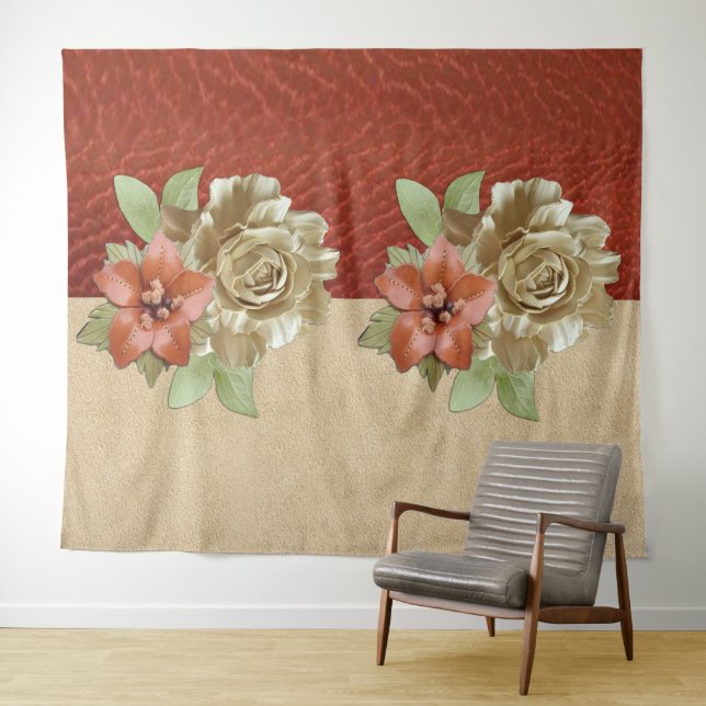 Red Leather & Suede Texture Art Tapestry (In Situ (Horizontal))