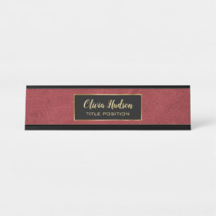 Red Leather Texture Desk Name Plate