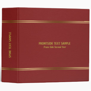 Red Leather Texture Gold Tones Stripes Accent 3 Ring Binder