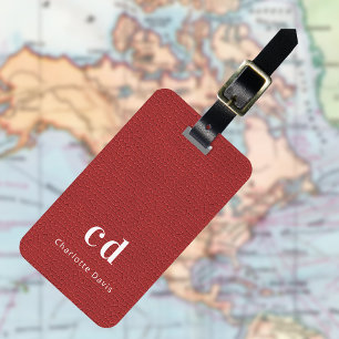 Red leather texture monogram luggage tag