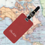 Red leather texture name luggage tag<br><div class="desc">Red faux leather print as background. Personalize and add a name. Your contact information on the back.</div>