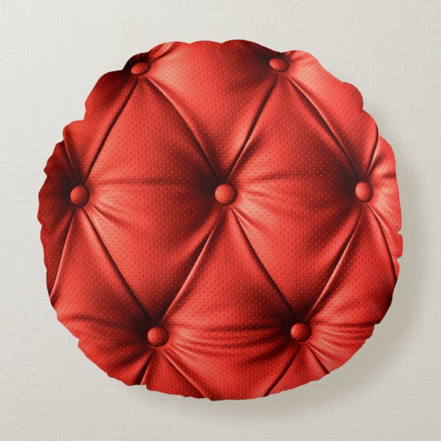 Red leather, texture round pillow (Front)